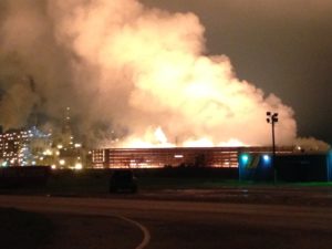 Smoking ground flare in Port Arthur, TX at BASF steam cracker plant.