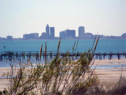 View of the Corpus Christi skyline from Bayside Park in Portland, TX